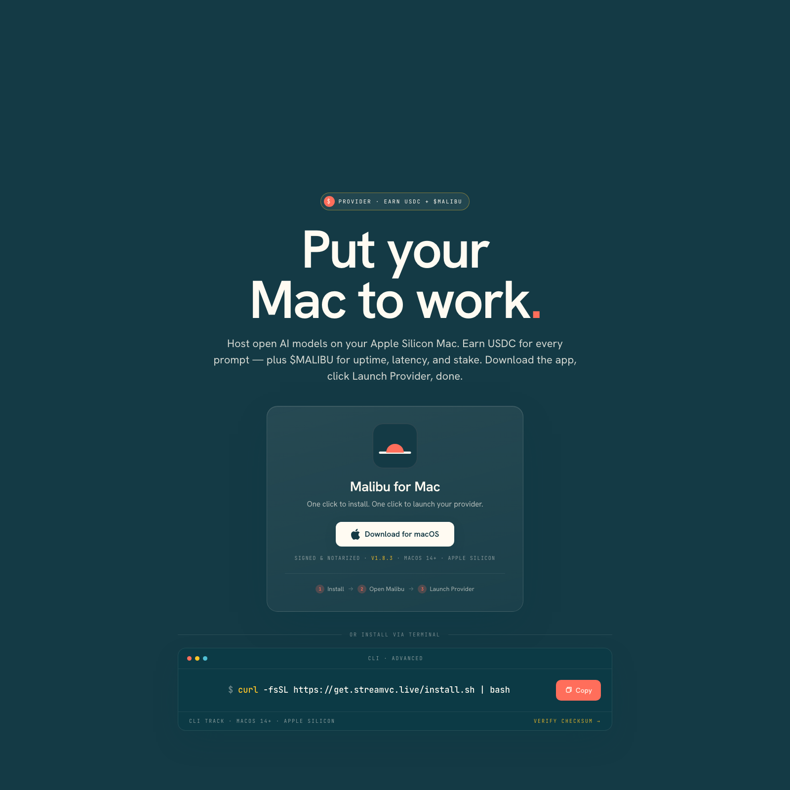 Malibu host app earning from a Mac